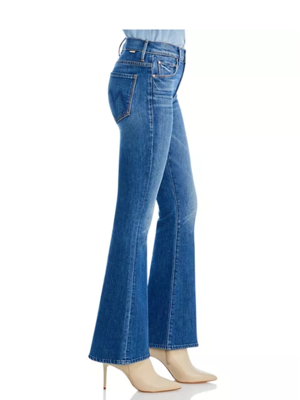 MOTHER The Weekender Flare Mid Rise Jeans in It's A Small World Wash - Picture 5 of 9